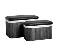 Premier Housewares Bamboo Storage Ottomans - Set of 2, Black