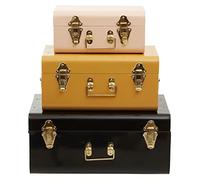 Premier Housewares Parley Set Of Three Assorted Almond, Apricot And Black Storage Trunks/Treasure Chest For Storage