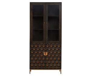 Premier Housewares Patna Grey Cabinet, Gold, Grey, Metal, Wood