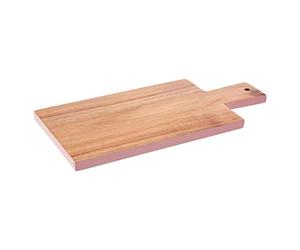 Premier Housewares Pink Edge Rectangular Chopping Board | Antibacterial Acacia Wood Cutting Board with Tapered Handle | Eco-Friendly Cutting Boards | Wood Chopping Board