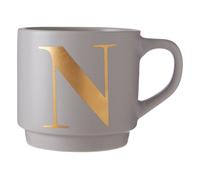 Premier Housewares Pink N Letter Mug, Ceramic Mug With Gold Letter, Reusable Cup With Sturdy Handle, Ideal For Office or Home Use in Grey Premier Housewares Grey