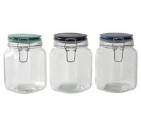 Premier Housewares Pink Steel Wrap Glass Storage Jar 800ml Capacity Clear Glass Screw-On Lid Keep Food Fresh Transparent Food Storage Container 12 x 14 x 12 cm