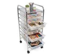 Premier Housewares Plastic Storage Drawers / 8 Drawers / Storage Trolley on Wheels / Multipurpose / Storage Drawers - White