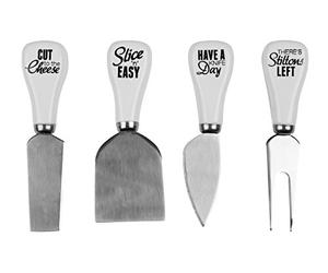 Premier Housewares Pun and Games Cheese Knives, Steel, White, 5 x 13 x 2 cm