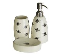 Premier Housewares Queen Bee Bathroom Set-Natural/Black-3 Piece, Dolomite, 22 x 18 x 9 cm
