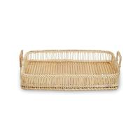 Premier Housewares Rectangular Natural Rattan and Bamboo Tray Rustic Boho Decor Indoor Decoration Tray, 35 cm x 12 cm x 47 cm