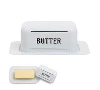 Premier Housewares Rectangular White Metal Butter Dish | Metal Build Butter Dish With Lid For Dining Table | Elegant Design Butter Dish For Breakfast | Versatile Butter Dish