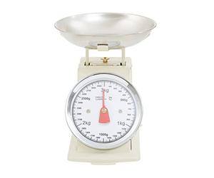 Premier Housewares Retro Design Cream Kitchen Scale With S/S Bowl/Sturdy Stainless Steel And Ample Space Of 3kg Capacity/Analogue dial / W16 x D18 x H20cm.
