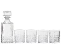 Premier Housewares Ribbed Pattern Decanter With Four Glasses Timeless Elegance Clear Glass Set with Engraved Diamond Detail and Airtight Lid Shot Glasses 9 x 9 x 22