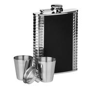 Auden Ribbed Stainless Steel Hip Flask Set - Black