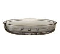 Premier Housewares Ridley Glass Soap Dish Clear Smoky Glass, Oval Design with Ridged Surface, Perfect for Everyday Use, 15 x 10 x 3