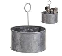 Premier Housewares Round Cutlery Caddy | Rustic Metal Utensil Holder With Wooden Handle | Ideal For Organising Cutlery, Napkins Or Condiments | Vintage Farmhouse Style