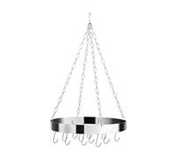 Premier Housewares Round Pan / Pot Rack For Kitchen Silver Saucepan Hanging Racks With Hooks Metal Chain Utensil Hanging Rail / Pan Hanger 48 x 48 x 70