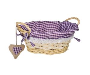 Premier Housewares Round Picnic Blanket Basket Hamper Handles Picnic Basket Washable Gingham Lining Purple Hamper Baskets for Gifts Bread Basket,H12 x W23 x D23cm