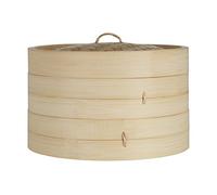 Premier Housewares Round Steamer, 2 Tiers, Large, Bamboo, Natural, 25 x 25 x 16 cm