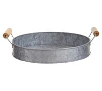 Premier Housewares Round Tray With Wood Handle Elegant Silver Serving Tray with Distressed Finish Serving Dish Dinner Tray Wooden Plate 35 x 6 x 35