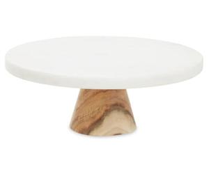 Premier Housewares Round White Marble And Acacia Wood Cake Stand Natural and White Cake Turntable Cake Decorating Cake Stands Cake Plate 28 x 10 x 28