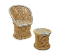Premier Housewares Rowan Natural and Grey Chair with Stool