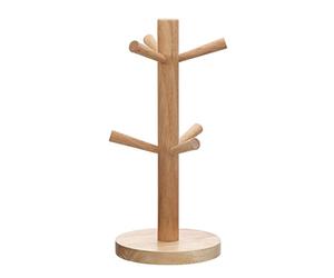 Premier Housewares Rubberwood Mug Tree 6 Mugs Holder for Kitchen | Free Standing Mug Stand | Sturdy Cup Holder Kitchen Accessories | Anti-Slip Coffee Cup Stand for Mugs, Brown
