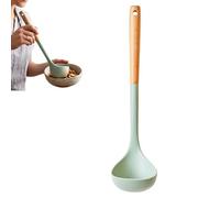 Premier Housewares Sage Green Silicone Head Ladle with Round Wood Handle|Heat-Resistant Kitchen Serving Spoon|Non-Scratch Cooking Ladle with Hanging Loop|Soup Ladle for Pots