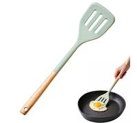 Premier Housewares Sage Green Silicone Head Slotted Turner with Round Wood Handle | Gentle Non-Stick Flipper for Eggs | Tapered Edge Spatula for Fish | with Hanging Hole