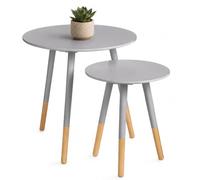 Premier Housewares Set of 2 Grey Round Side Tables | MDF & Pine Wood