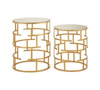 Premier Housewares Set Of 2 Round Bedside Table For Lamp Mirror Tops With Gold Finish Tables For Living Room Modern Metal Frame Table For Sides