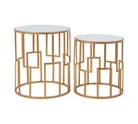 Premier Housewares Set Of 2 Round Bedside Table For Lamp Mirror Tops With Gold Finish Tables For Living Room Modern Metal Frame Table For Sides