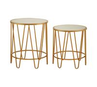 Premier Housewares Set Of 2 Round Bedside Table For Lamp Mirror Tops With Gold Finish Tables For Living Room Modern Metal Frame Table For Sides