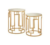Premier Housewares Set Of 2 Round Bedside Table For Lamp Mirror Tops With Gold Finish Tables For Living Room Modern Metal Frame Table For Sides