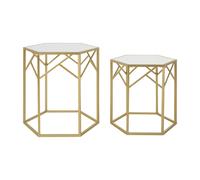 Premier Housewares Set Of 2 Round Bedside Table For Lamp Mirror Tops With Gold Finish Tables For Living Room Modern Metal Frame Table For Sides