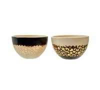 Premier Housewares Set of 2 Small Stoneware Bowls With Black & White Leopard Pattern|Golden Highlighted Bowls With Contrasting Borders|Perfect For Salad Bowls, Snacks, or Sauces