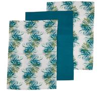 Orsina Set Of 3 Winter Palm Cotton Tea Towels, 3 Piece Kitchen Towel Set, Absorbent Tea Towels, Colourful Towels