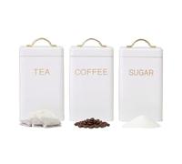 Premier Housewares Set of 3 Matt Cream and Gold Canisters | Tea Coffee Sugar Storage Tins With Gold Handle Lids | Durable Kitchen Countertop Organiser Canister Set