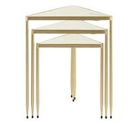 Premier Housewares Set Of 3 Rectangular Bedside Table For Lamp Mirror Tops With Champagne Finish Tables For Living Room Modern Metal Frame Table For Sides With Geometric Frame w46 x d40 x h55cm