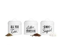 Premier Housewares Tea Coffee Sugar Canisters White Set of 3 Biscuit Tin Canisters Sets for the Kitchen Biscuit Tins Storage Biscuit Jar Dimensions (H x W x D): 13 cm x 11 cm x 11 cm