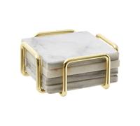 Premier Housewares Set of 4 White Marble / Brass Coasters