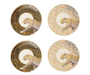 Premier Housewares Set of Four Leopard Print Stoneware Dishes Elegant Black White and Gold Tones Elegant And Modern Design Versatile Serving Durable Materials 12x1x12