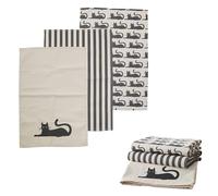 Premier Housewares Set Of Three Black Cat Tea Towels | 100% Cotton Kitchen Drying Cloths With Multi Print Design | Lightweight Absorbent Towels For Everyday Use