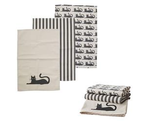 Premier Housewares Set Of Three Black Cat Tea Towels | 100% Cotton Kitchen Drying Cloths With Multi Print Design | Lightweight Absorbent Towels For Everyday Use