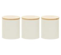 Premier Housewares Set Of Three Cream Cannisters | Stylish Design Set Of Three Kitchen Canisters For Dining Table | Secured Storage Stainless Steel Canister Set For Kitchen