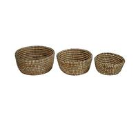 Premier Housewares Set of Three Straw Baskets with Black Detail/Hamper Baskets for Gifts/Sturdy Handwoven Basket/Round Storage Picnic Baskets/Organic Charm Bread Basket W30 x D30 x H13cm.