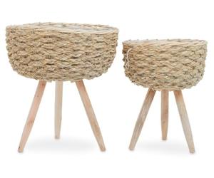 Premier Housewares Set of Two Natural Planters Rustic Woven Baskets with Wooden Legs for Indoor Plants and Outdoor Flowers Pots for Plants 33 x 41 x 33