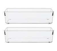 Premier Housewares Set of Two Small Clear Plastic Kitchen Organisers Organization Essentials Organize Makeup Drawer Overdoor Storage 8 x 31 x 20