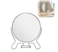 Premier Housewares Silver Effect 2-Sided Shaving Mirror | Large Round Table Mirror With 2X Magnification | Swivel Dressing Mirror With Metal Stand | Silver Finish Makeup Mirror