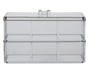 Premier Housewares Six Compartment Clear Plastic Cosmetics Organiser Makeover Organizer Makeup Drawer Organizer Lid Organizer 14 x 23 x 10