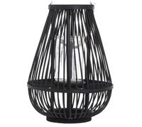 Premier Housewares Small Black Bamboo camping lantern with Glass Candle Holder and Natural Rope Handle moroccan lantern, Boho Chic, 28x38x28cm