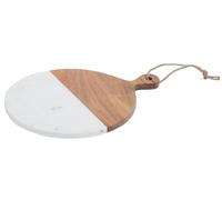 Premier Housewares Small Marble And Acacia Wood Paddle Board Durable Round Serving Board White and Natural Paddle Board Serving Platters Wood Board 28 x 2 x 36