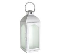 Premier Housewares Small Mild Steel Lantern White Wash Finish Frosted Glass Detail Small Size Display Pillar Candle 16 x 45 x 17