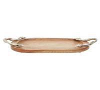 Premier Housewares Small Rectangular Tray Handcrafted Sustainable Acacia Wood Aluminium Leaf Handles Wooden Tray For Tabletop (25 cm x 6 cm x 42 cm)